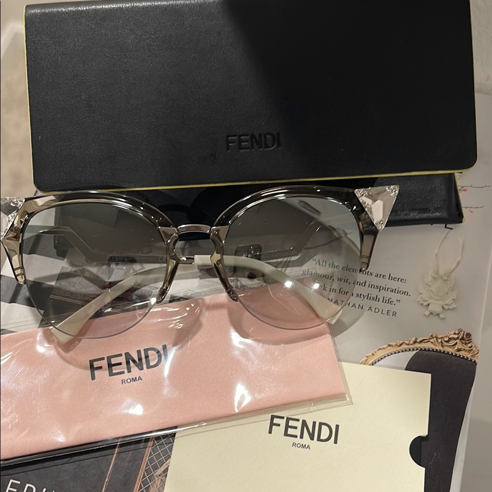 Fendi Black and Silver Cat-Eye Sunglasses